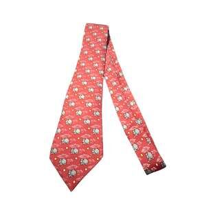Hermès Men's Red 100% Silk Rhino/Hippo Pattern Tie